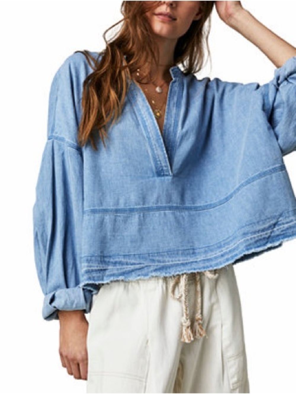 LIKE NEW Free People WE THE FREE Jude Denim Pullover Top- Size M